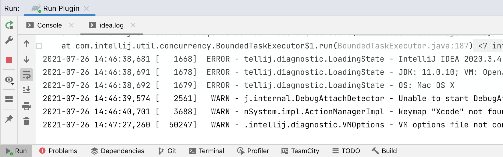 Run/Debug configuration logs